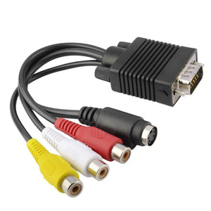 VGA to S-terminal <strong>Adapter</strong> <strong>Cable</strong> - <strong>Red</strong>, <strong>Yellow</strong>, <strong>White</strong> AV - VGA to S-VID End Conversion <strong>Cable</strong> - Lotus Head 3RCA - Product Image 1