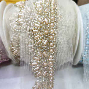 Perles florales faites à la main de 3 cm de large, dentelle rose et bleue, décoration de vêtement, style élégant - Product Image 4