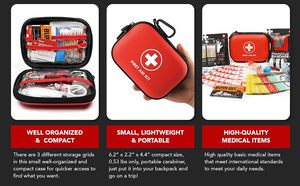 Trousse de premiers soins portable de luxe Sunborn, compacte, avec fermeture éclair, en tissu EVA durable, pour les voyages, les activités de plein air, organisateur médical spécial - Product Image 6