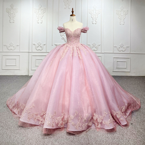 ชุดราตรีงานแต่งงานทรงบอลกาวน์สีชมพูสุดหรูหรา รุ่น 9932 ประดับด้วยลูกปัดและงานปักลาย  สำหรับผู้หญิง  แบบไร้สาย - Product Image 2