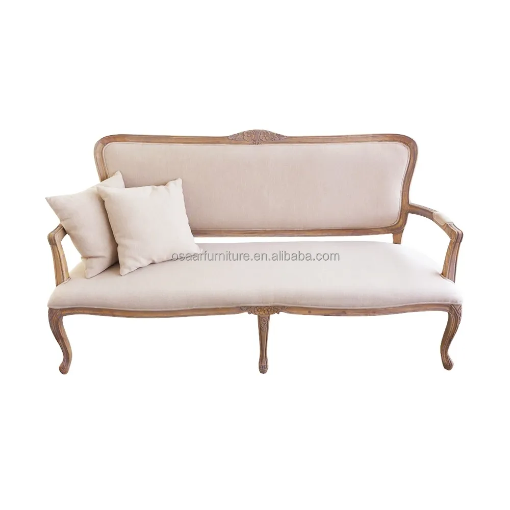Shabby Chic Living Room Furniture Linen Fabric Natural Wood Carving Classic French Couch
