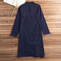 Chemise Homme Musulmane Tendance, Robe Décontractée en Coton et Lin, Manches Longues Unies, Hauts Arabes Simples, Chemise Décontractée pour Homme, Jubba Thobe
