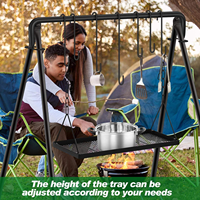 Support de foyer en métal réglable, grille de camping multifonctionnelle, base de foyer portable pour terrasse extérieure, pour brûler du bois ou du gaz