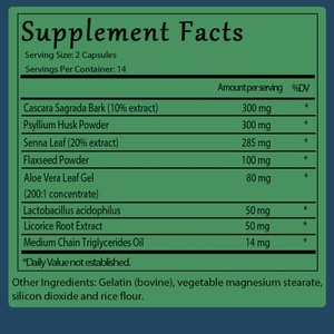 อาหารเสริมลำไส้ OEM/ODM, สุขภาพทางเดินอาหาร, ทำความสะอาดลำไส้ด้วยแคสคาร่า ซากราดา, ไซเลียม ฮัสก์, ใบเซนน่า และโปรไบโอติกส์ - Product Image 2