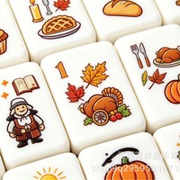 Mahjong de Noël Orange, Mahjong Américain Thème Thanksgiving, Tuiles en Acrylique, 160 Pièces au Total, Boîte en Carton pour la Famille