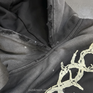 Sweat à capuche surdimensionné écologique d'hiver pour hommes, tissu tricoté en polyester à impression numérique délavé à l'acide vintage - Product Image 1