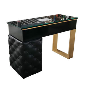 Luxury Beauty Black Pu Tufted Leather Glass Top Nail Salon Marble Saloon Manicure Nail Desk Table