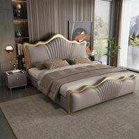 Lit de Luxe Moderne et Confortable en Bois Massif, Tailles King et Queen, avec Rangement Intégré, Ensemble de Mobilier de Chambre Haut de Gamme