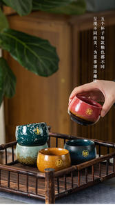 Juego de Tazas de Té Wu <span class=keywords><strong>Fu</strong></span> <span class=keywords><strong>Lin</strong></span> Men de 5 Piezas, Estilo Chino Kung <span class=keywords><strong>Fu</strong></span>, Juego de Tazas de Degustación de Té de Porcelana Horneada en Horno - Product Image 6