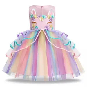 Robe fantaisie pour filles, motif licorne, princesse Elsa, tenue de bal pour enfants