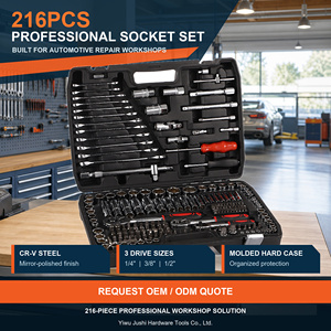 Set di Utensili Manuali Neri <span class=keywords><strong>da</strong></span> 216 Pezzi in Acciaio al Cromo Vanadio, Chiavi a Bussola e Combinazione, Kit Professionale per Meccanici con Valigetta Rigida - Product Image 1