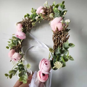 Diadema Floral rosa para boda, corona <span class=keywords><strong>de</strong></span> <span class=keywords><strong>flores</strong></span> artificiales para niña, corona para el <span class=keywords><strong>pelo</strong></span> - Product Image 4
