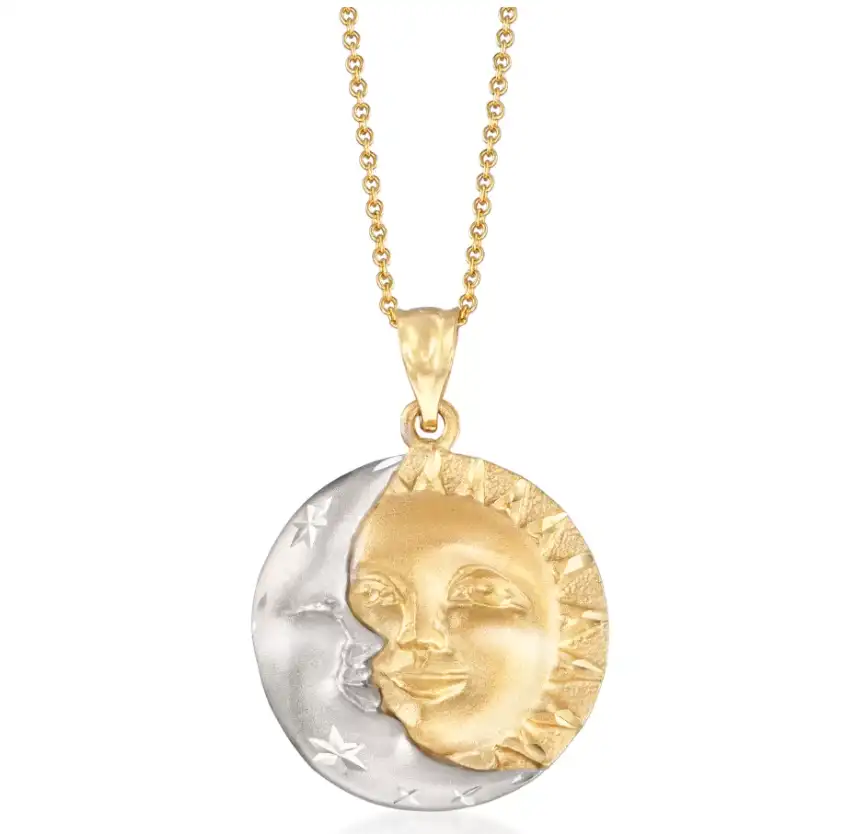 Argento Sterling 925 Unisex minimalista martellato luna e sole faccia collane con ciondolo donna uomo gioielli amicizia ciondolo in oro