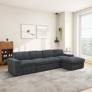 Ensemble de Canapés de Salon 5 Pièces en Velours Côtelé Gris Foncé, Design Moderne et Luxueux, Canapé et Autres Meubles de Salon - Product Image 2