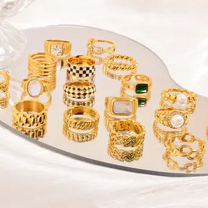 Nieuwe Mode Hart Eternity Vintage Dames Chunky Emaille Finger Vergulde Ringen Sieraden Vrouwen Gold 18K Rvs Ring
