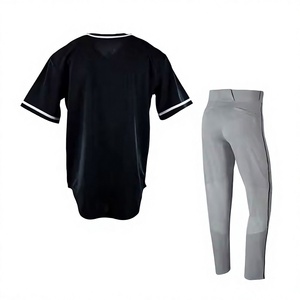 Uniforme de baseball pour homme, maillot noir, pantalon gris, 100% polyester, évacuation de l'humidité, manches courtes, coupe régulière, grande taille, devant entièrement imprimé - Product Image 2