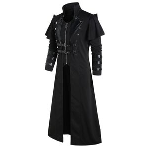 Costume d'Halloween médiéval steampunk d'assassin, <span class=keywords><strong>elfes</strong></span>, pirates, pour homme adulte, veste longue fendue vintage noire, armure gothique, manteaux en cuir - Product Image 2