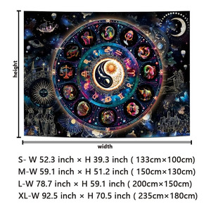 Tapisserie <span class=keywords><strong>Constellation</strong></span> Lumière Noire Réactive aux UV, Tapisseries Soleil et Lune, Tapisseries Murales Astrologie Zodiaque, Bannière Murale Galaxie - Product Image 6