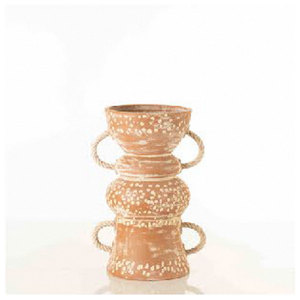 Vase en terre cuite fait main Sellease avec poignées en corde, pot décoratif cylindrique blanc à pois, poterie rustique en argile, décoration d'intérieur - Product Image 4
