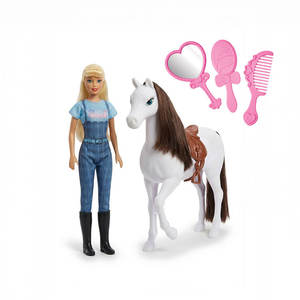 High Quality 29cm PVC Country Doll Horse Brush <b>Mirror</b> Comb Kids Farm Theme MODEL TOY Unisex Play Dressing Practice Birthday Gift - Product Image 1