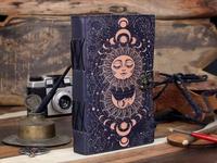 Carnet en cuir vintage personnalisé pour hommes et femmes, promotion, logo personnalisé, carnet de croquis soleil et lune, papier aquarelle, style mini