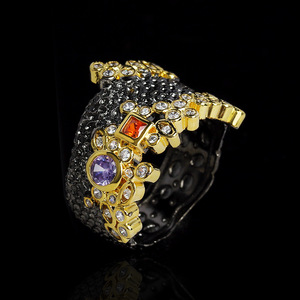 <span class=keywords><strong>Gioielli</strong></span> antichi KYRA01731 anello a pois con zirconi viola placcato nero per donna - Product Image 2