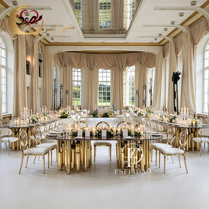 Tables de salle à manger ovales modernes en acier inoxydable et verre miroir pour mariages, maison, hôtel, cuisine, extérieur, appartement - Personnalisables - Product Image 1