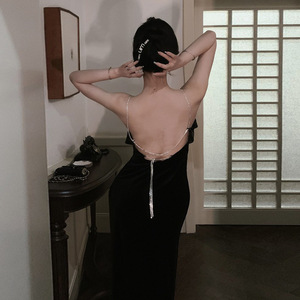 Hepburn Senior <span class=keywords><strong>sensuale</strong></span> abito <span class=keywords><strong>nero</strong></span> senza schienale con bretelle estivo abito da sera - Product Image 3