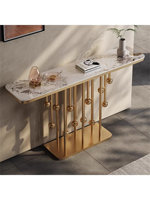 Table console multifonctionnelle en acier inoxydable de luxe italien avec plateau en pierre pour l'entrée d'un hôtel, le couloir