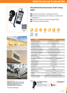 TTLTES 8901 EB เครื่องมือวัดความเร็วแบบพกพา เครื่องวัดอุณหภูมิและความเร็วลม พร้อมช่วงการวัด 0.4~35 เมตร/วินาที; 80~6900 ฟุตต่อเมตร - Product Image 5
