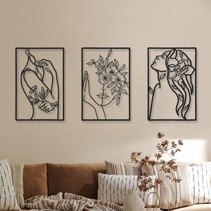 3 Pieces <strong>Metal</strong> Minimalist <strong>Abstract</strong> Woman <strong>Wall</strong> <strong>Art</strong> Line Drawing Decor Hanging <strong>Metal</strong> <strong>Arts</strong> for Living Room Decor - Product Image 6