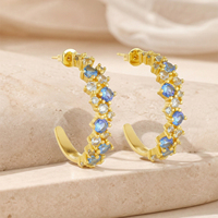 Anting-anting gelang emas kuning 18K lapis emas mewah ramah lingkungan FUAMAY Boho dengan desain vintage, potongan campuran CZ warna-warni, bentuk C, dan model terbuka.