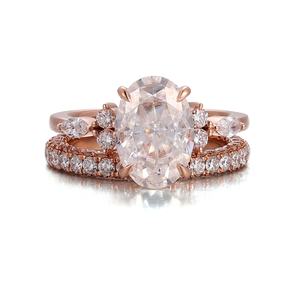 Bague en or rose massif 10k 14k 18k de luxe avec moissanite taille ovale, ensemble de bijoux de fiançailles et de mariage pour femmes, cadeaux - Product Image 2