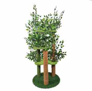 Meuble-griffoir pour chat populaire, écologique, style pastoral, en bois, avec feuilles simulées, facile à ranger - Product Image 2