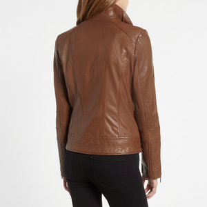 Womens Brown Genuine <b>Leather</b> <b>Blazer</b> <b>Jacket</b> Slim Fit Elegant Notch Lapel Autumn Female Casual Outerwear <b>Leather</b> <b>Jackets</b> - Product Image 4