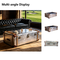 Table basse de salon sur mesure en forme de coffre vintage Spitfire, en aluminium riveté, avec tiroirs de rangement