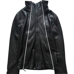 Men's <b>Black</b> PU Leather Moto <b>Jacket</b> Stand Collar Zipper Closure Solid Color Biker Style Casual Outerwear - Product Image 1
