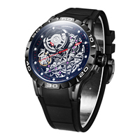 Montre mécanique automatique classique HANBORO pour homme, design ajouré, aiguilles lumineuses, étanche, verre de 24 mm, bracelet en caoutchouc, tendance