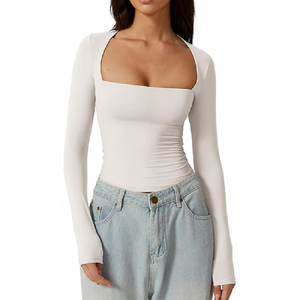 <span class=keywords><strong>Camiseta</strong></span> de <span class=keywords><strong>manga</strong></span> <span class=keywords><strong>larga</strong></span> a la moda para mujer, <span class=keywords><strong>camiseta</strong></span> básica de 6 colores con cuello cuadrado y corte ajustado, informal, para oficina, uso diario, fiesta, combina con todo - Product Image 2