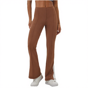 Newest Autumn High Solid Bottom Slit Leg Design Casual Yoga Flare <b>Pants</b> Women's Color Contrast Bell-Bottom <b>Dance</b> Leggings 2025 - Product Image 2