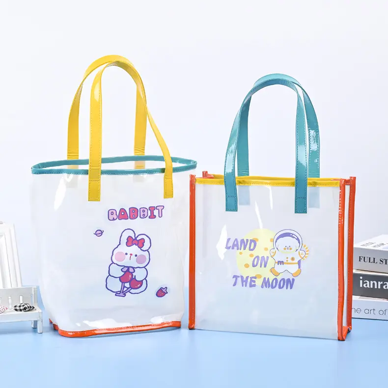 Пользовательские ПВХ Сумка-тоут с мультяшным принтом логотипа модные сумки большой емкости прозрачные сумки для женщин