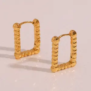 2023 Jewelry Square Hollow Out Biscuit Gold Plated Stainless Steel Accessories Women Fashion Jewelry Earrings