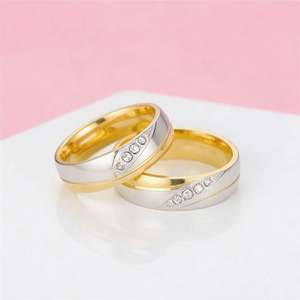 خاتم أنيمي أنيق للرجال والنساء، خواتم وعد عصرية من الفولاذ المقاوم للصدأ مع الزركون للخطوبة والزفاف - Product Image 2