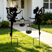 Piquets de jardin féeriques en métal résistants aux intempéries avec lanterne solaire pour la décoration extérieure de pelouse, patio et jardin