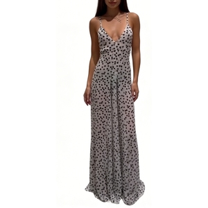 Vestido largo de malla con tirantes finos y estampado de lunares para mujer, vestido informal de verano, vestidos de moda - Product Image 2