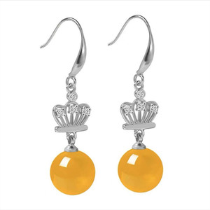 Sterling <b>Silver</b> Plated <b>Crown</b> Drop Earrings Green Chalcedony Women's Everyday Wear - Product Image 2