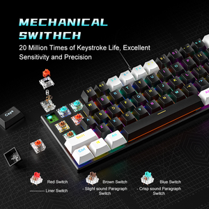 คีย์บอร์ดเกมมิ่งแบบมีสาย RGB 60% แบบ Hot Swap สวิตช์สีน้ำตาล คีย์บอร์ดแบบ Mechanical พร้อมพอร์ต USB-C ตั้งโปรแกรมได้ ขนาดกะทัดรัด ปุ่มกดแบบ ABS สำหรับ PC สำนักงาน และคอมพิวเตอร์ตั้งโต๊ะ - Product Image 6