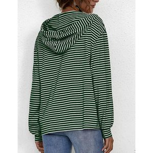 FOXA <b>Women's</b> Long Sleeve <b>V</b> <b>Neck</b> Hoodie Striped Oversized Pullover <b>Sweatshirt</b> Breathable Cotton Bamboo Fiber Drop Shoulder With - Product Image 5