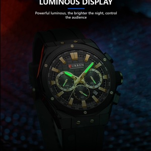 Montres chronographes de marque CURRN 8464 pour hommes, montres sport à quartz avec bracelet en silicone, étanches, aiguilles lumineuses - Product Image 4