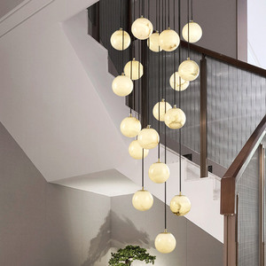Lustre d'éclairage en marbre d'albâtre nordique minimaliste blanc laiteux concepteur de luxe pour les lampes suspendues de salon - Product Image 2